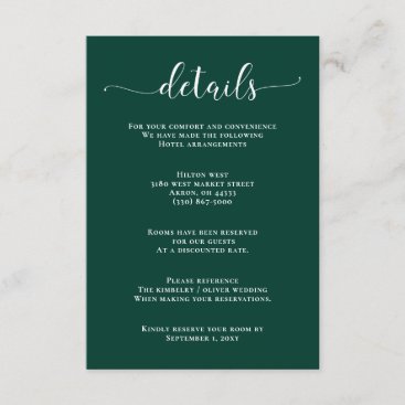 Simple Emerald Green Wedding Enclosure Card