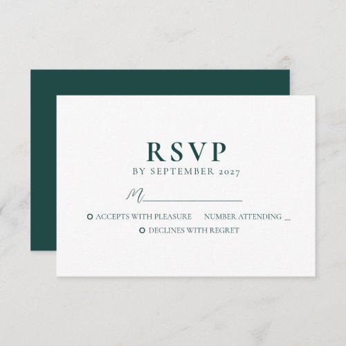 Simple Emerald Green Wedding RSVP Card