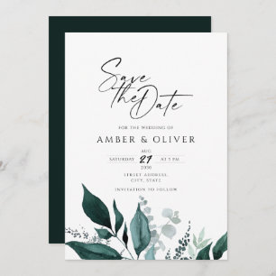 Simple Emerald Greenery Save The Date Invitation