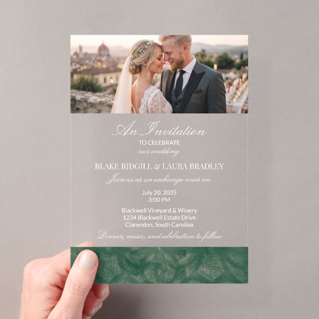Simple Emerald Lake Batik Custom Photo Acrylic  Invitations (Insitu (Handheld))
