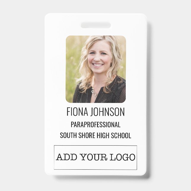 Simple Employee Logo Photo Barcode ID Badge (Front)