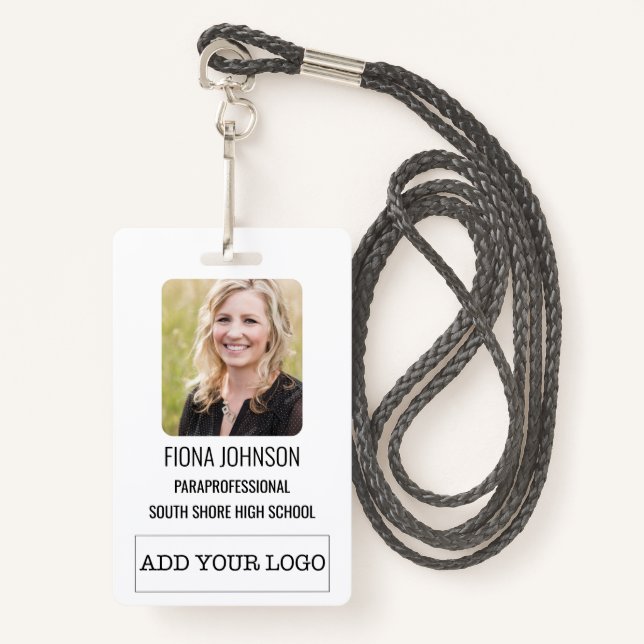 Simple Employee Logo Photo Barcode ID Badge (Front with Lanyard)