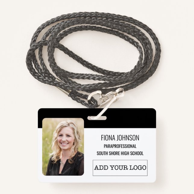 Simple Employee Logo Photo Barcode ID Badge (Front with Lanyard)
