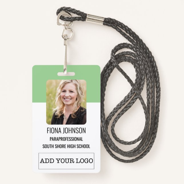 Simple Employee Logo Photo ID Barcode Badge (Front with Lanyard)