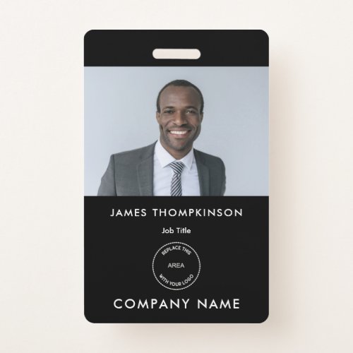 Simple Employee Photo ID Name Logo Black Badge