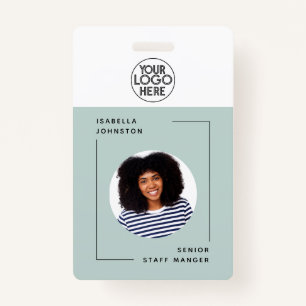 Simple Employee Photo ID QR Barcode Green Badge