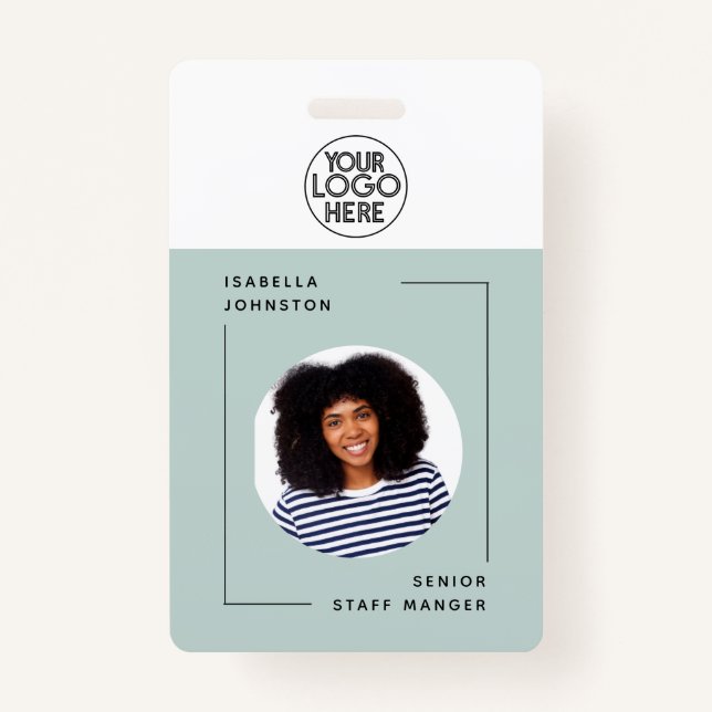 Simple Employee Photo ID | QR Barcode Green Badge (Front)