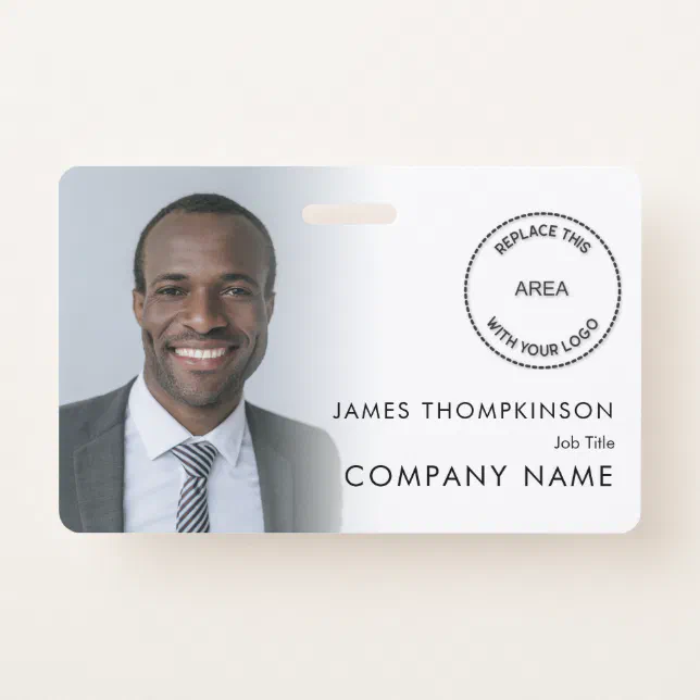 Simple Employee Photo Overlay ID Name Logo White Badge | Zazzle