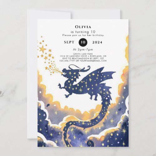 Simple Enchanted Dragon Birthday Invitation