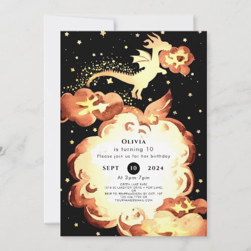 Simple Enchanted Dragon Birthday Invitation