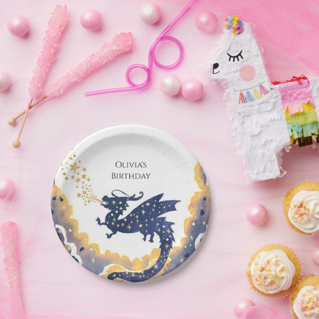 Simple Enchanted Dragon Birthday Paper Plates (Party)