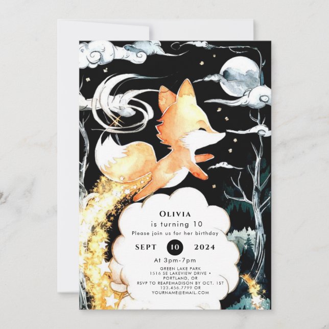 Simple Enchanted Fox Birthday Invitation (Front)