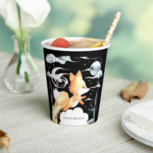 Simple Enchanted Fox Birthday Paper Cups