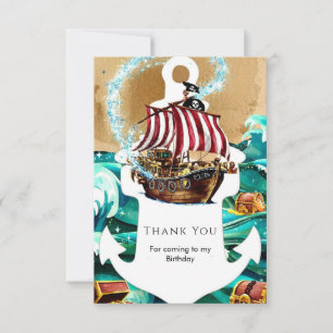 Simple Enchanted Waves Pirate Birthday Thank You Card