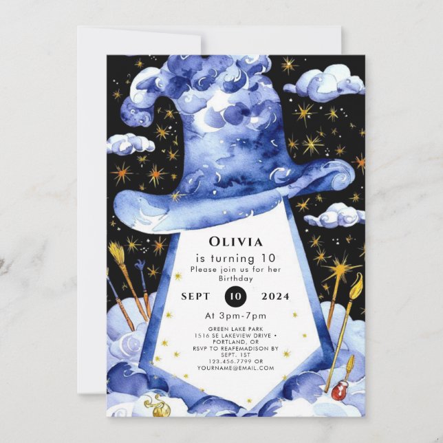  Simple Enchanted Wizard Birthday Invitation (Front)