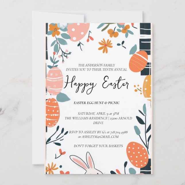  Simple end Elegant eggs and floral Happy Easter Invitation (Front)