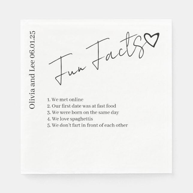 Simple Engagement Party Fun facts Name Wedding  Napkins (Front)