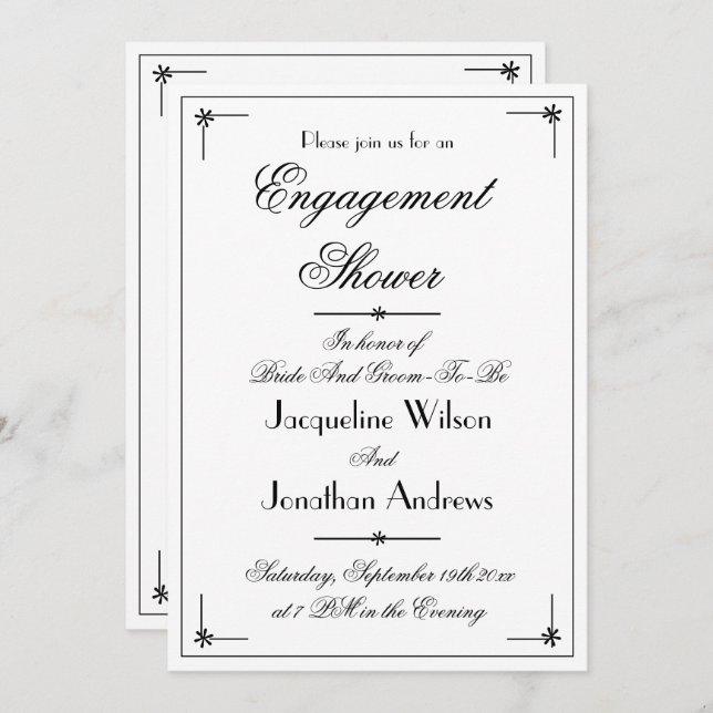 Simple Engagement Shower Script Names Classic Invitation (Front/Back)