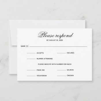 Simple Entree Four Choice - Rsvp Card by Midesigns55555 at Zazzle
