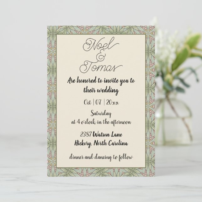 Simple Ethnic Style Sage Green Colors Invitation (Standing Front)