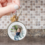 Simple Eucalpytus Leaves Mother's Day Photo Keychain<br><div class="desc">Photo keychain with elegant eucalyptus leaves for Mother's day - or edit the text for any other occasion. The photo template is set up for you to add your picture, which is displayed in round shape. This simple and delicate design has a dusty blue and green watercolor eucalyptus leaves to...</div>