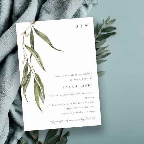 Simple Eucalyptus Botanical Bridal Shower Invitation