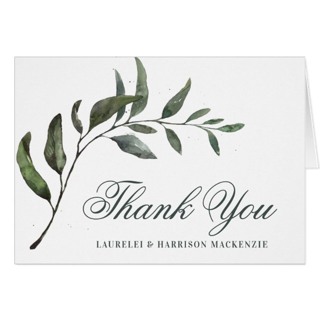 Simple Eucalyptus Botanical Wedding Thank You Cards (Front Horizontal)