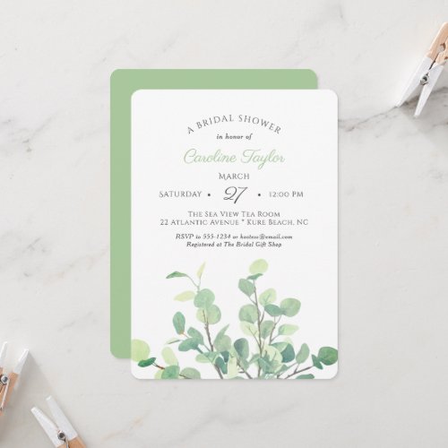 Simple Eucalyptus Branches Greenery Bridal Shower Invitation