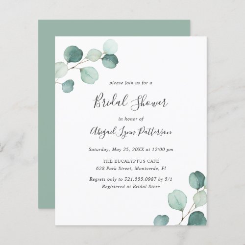 Simple Eucalyptus Budget Bridal Shower Invitation