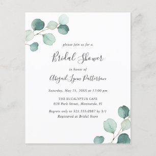 Simple Eucalyptus Budget Bridal Shower Invitation Flyer