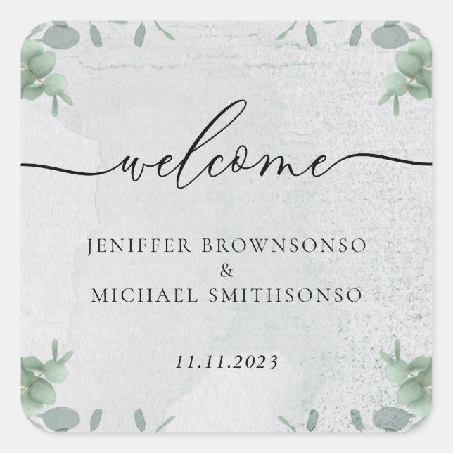 Simple Eucalyptus floral Welcome Square Sticker (Front)