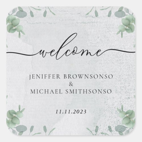 Simple Eucalyptus floral Welcome Square Sticker