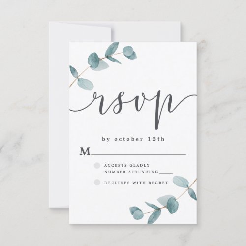Simple Eucalyptus Frame with Calligraphy Wedding RSVP Card