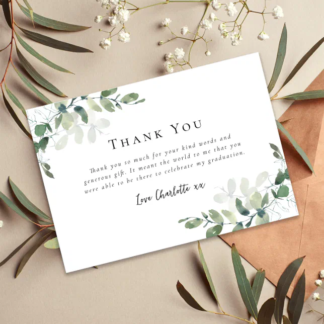 Simple Eucalyptus Graduation Thank You Card | Zazzle