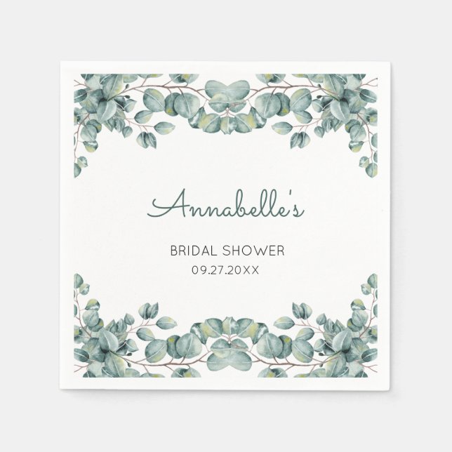 Simple Eucalyptus Green White Bridal Shower  Napkins (Front)
