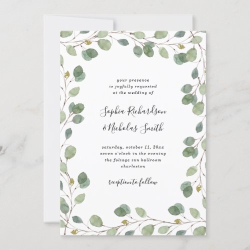 Simple Eucalyptus Greenery Border  Wedding Invitation