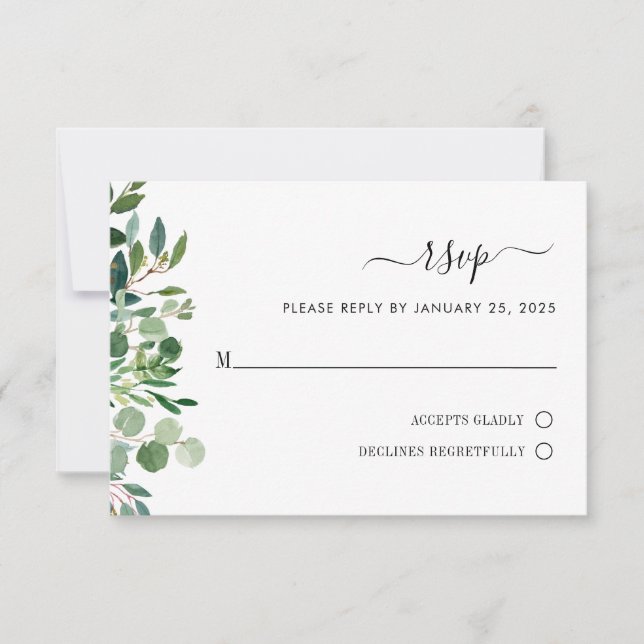 Simple Eucalyptus Greenery Botanical Wedding RSVP Card (Front)