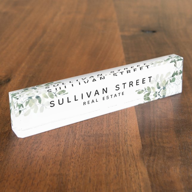 Simple Eucalyptus Greenery Desk Name Plate (Side)