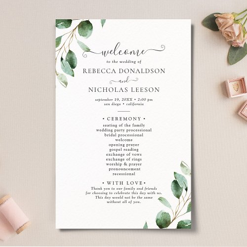 Simple Eucalyptus Greenery Elegant Wedding Program