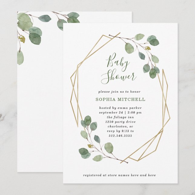 Simple Eucalyptus Greenery | Geometric Baby Shower Invitation (Front/Back)