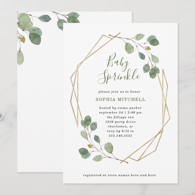 Simple Eucalyptus Greenery Geometric Baby Sprinkle Invitation (Front/Back)