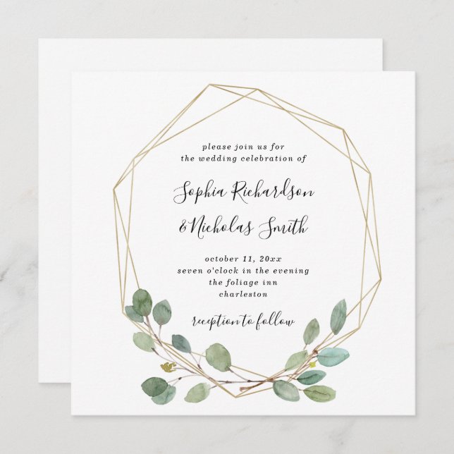 Simple Eucalyptus Greenery | Geometric Wedding Invitation (Front/Back)