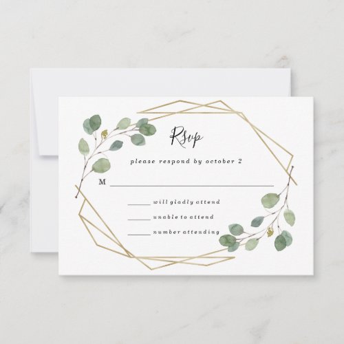 Simple Eucalyptus Greenery  Geometric Wedding RSVP Card