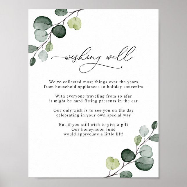 Simple Eucalyptus Greenery Gifts Wishing Well Sign (Front)