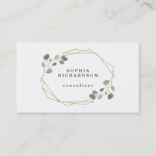 Simple Eucalyptus Greenery Gold Geometric Business Card