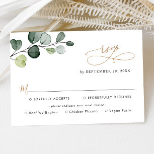Simple Eucalyptus Greenery Gold Meal Options RSVP Card