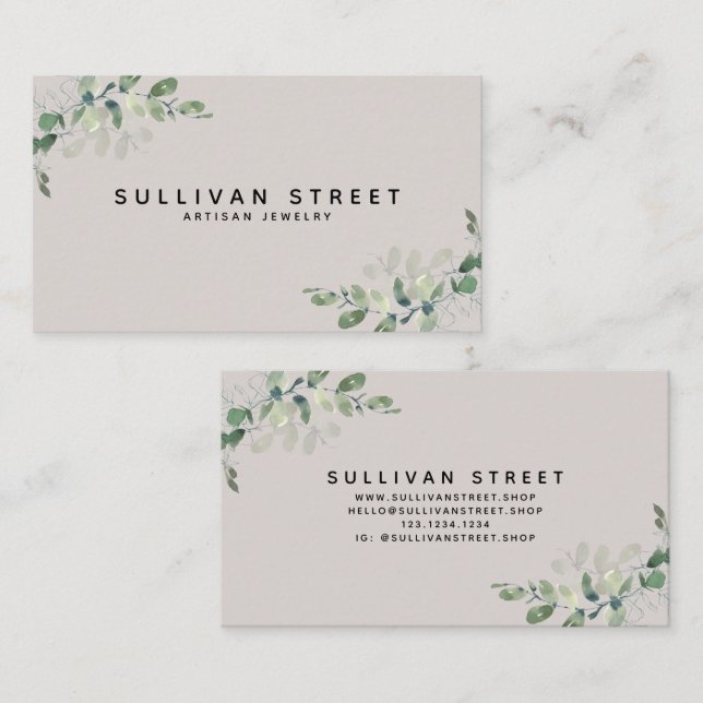 Simple Eucalyptus Greenery Jewelry  Business Card (Front/Back)