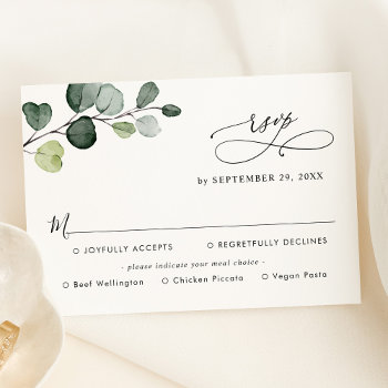 Simple Eucalyptus Greenery Meal Options Rsvp Card by PeachBloome at Zazzle