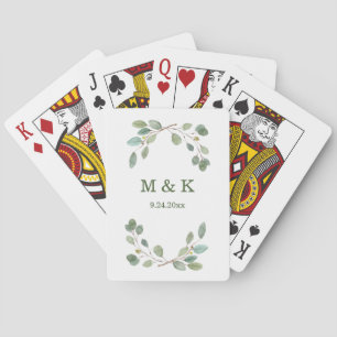 Simple Eucalyptus Greenery   Monogram and Date Poker Cards