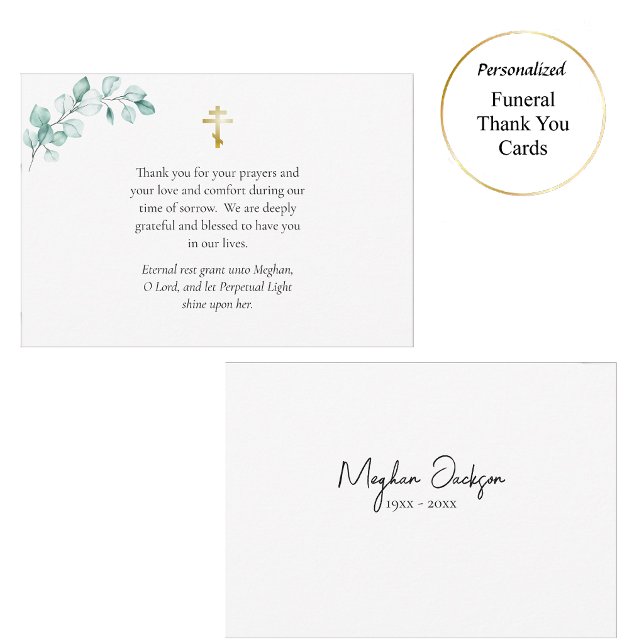 Simple Eucalyptus Greenery Orthodox Funeral Thank You Card (Creator Uploaded)